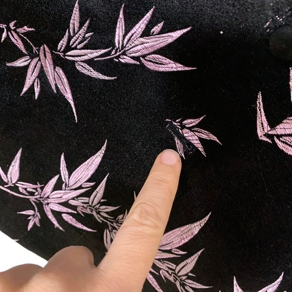 Vintage Y2K MSK Purple Foliage Pattern Silk Blend Satin Longline Blazer Petite M - Picture 16 of 16